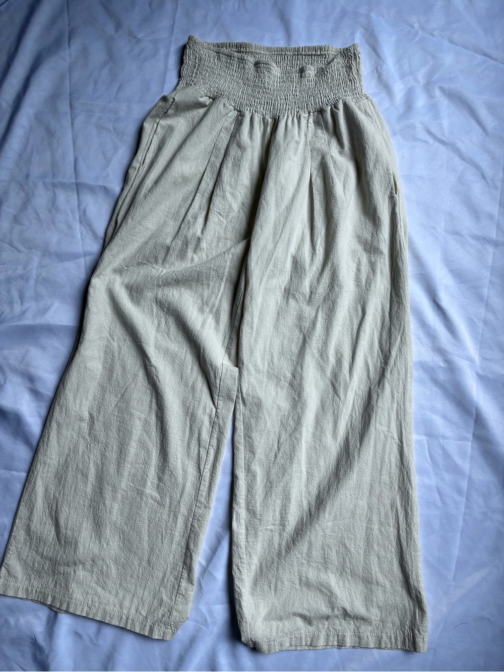 High-Waist Wide-Leg Cream Linen Pants - Picture 2 of 11
